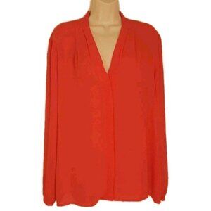 VIOLET AND CLAIRE PLEATED V NECK LONG SLEEVE RED BLOUSE XLARGE